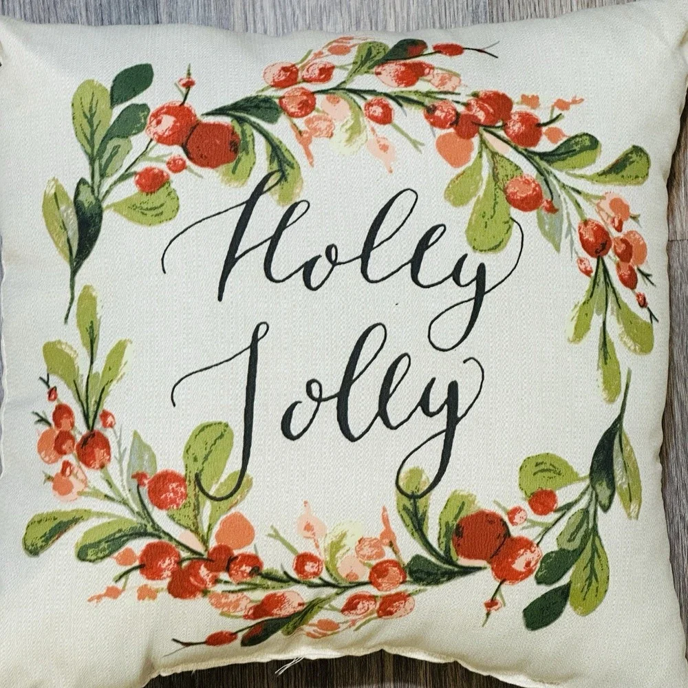 Vintage Throw Pillow Holly Jolly 13